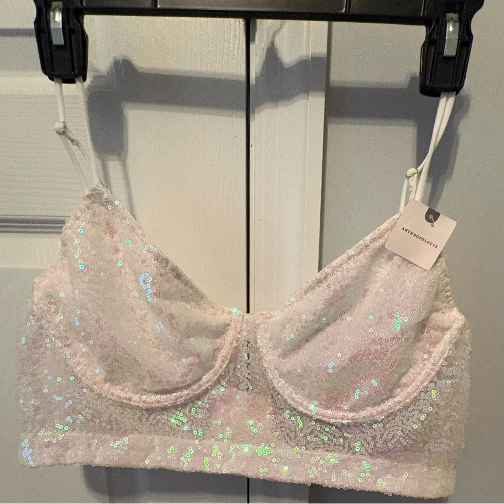 Anthropologie Sequin Lace Bralette - White L